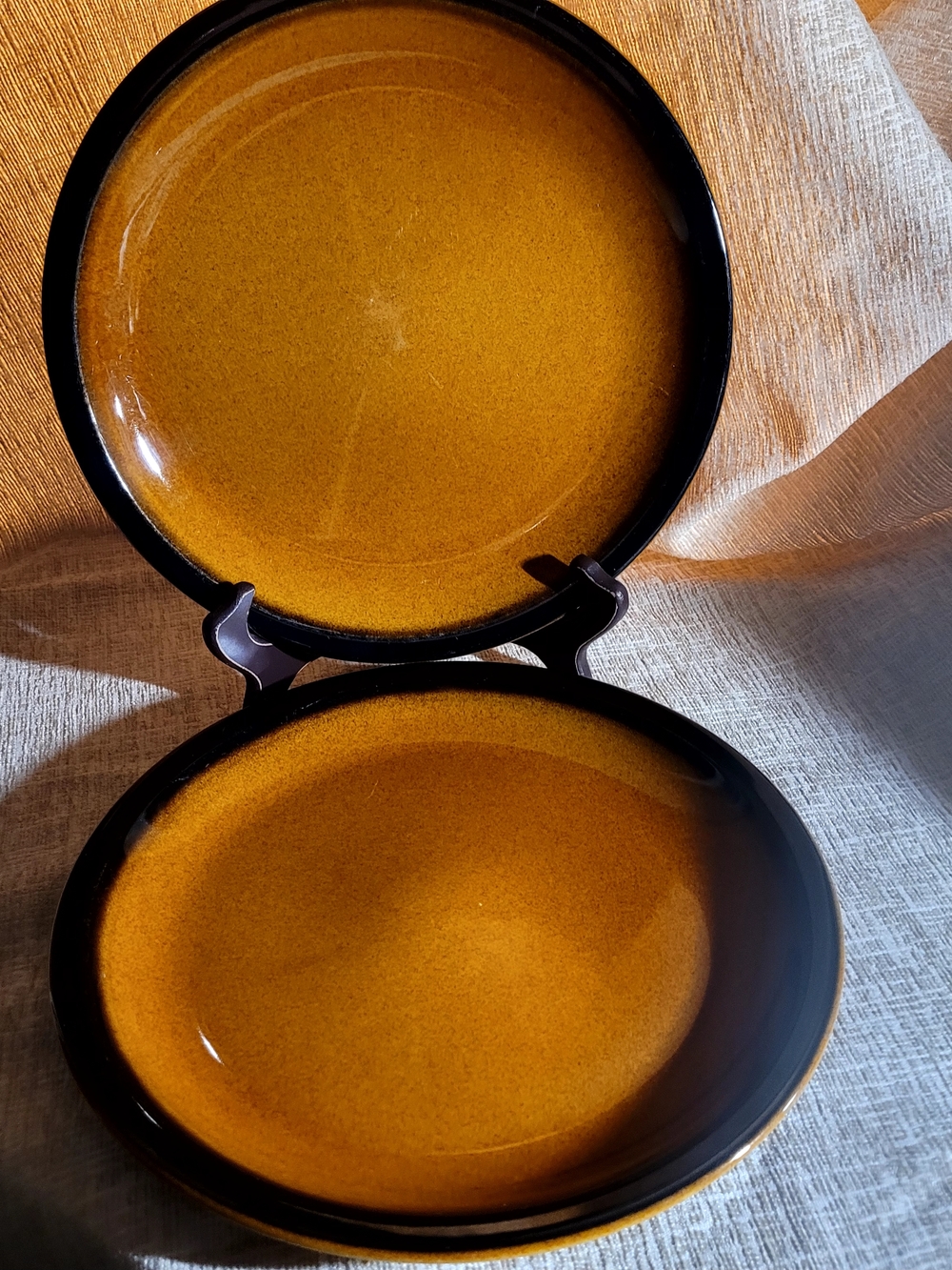 Taylorton Vintage Plates, Brown Ceramic With Darker Brown Rim